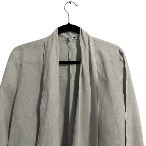 Saks Fifth Avenue 100% Linen Light Gray Women's Open Front Waterfall Cardigan S - Picture 7 of 10